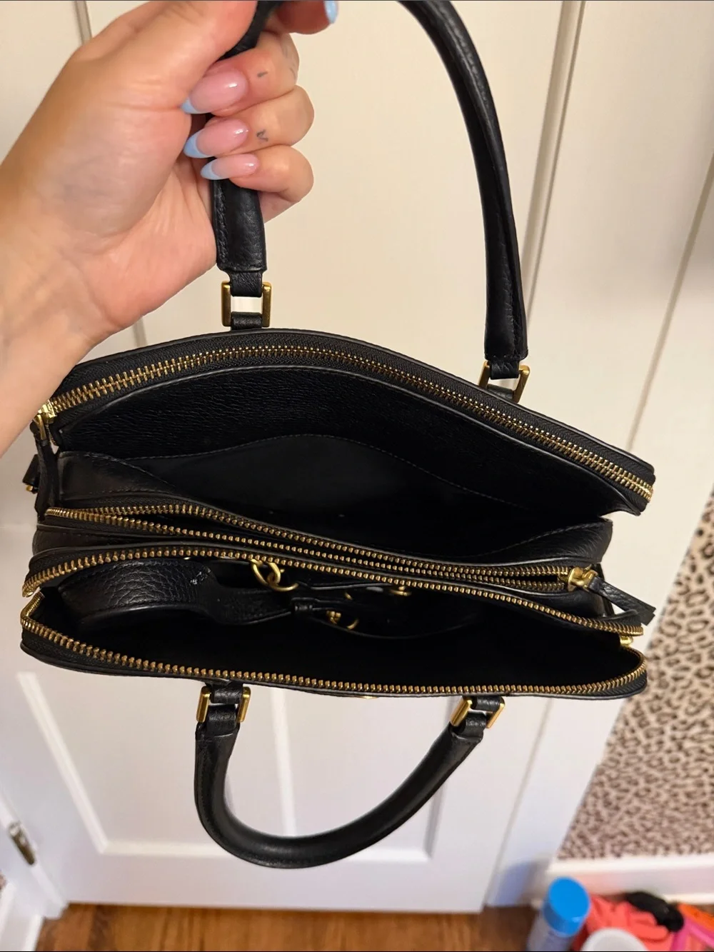 Tory Burch Black Pebbled Leather Tote with Gold Hardware